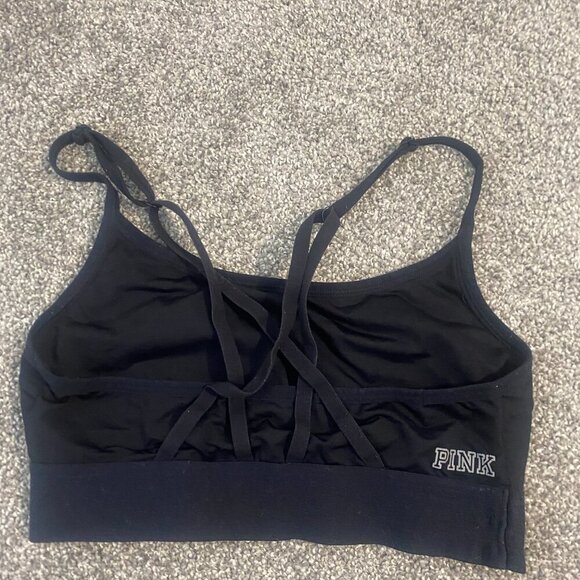 VS‎ Pink Bralette Black Athletic Cross Back Sports Bra Women's Size Small - Picture 2 of 3